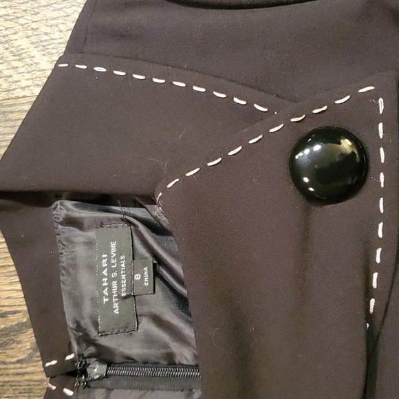 Tahari Vintage Inspired Rolled Collar Black Dress | Tahari ASL Essentials - Picture 4 of 6